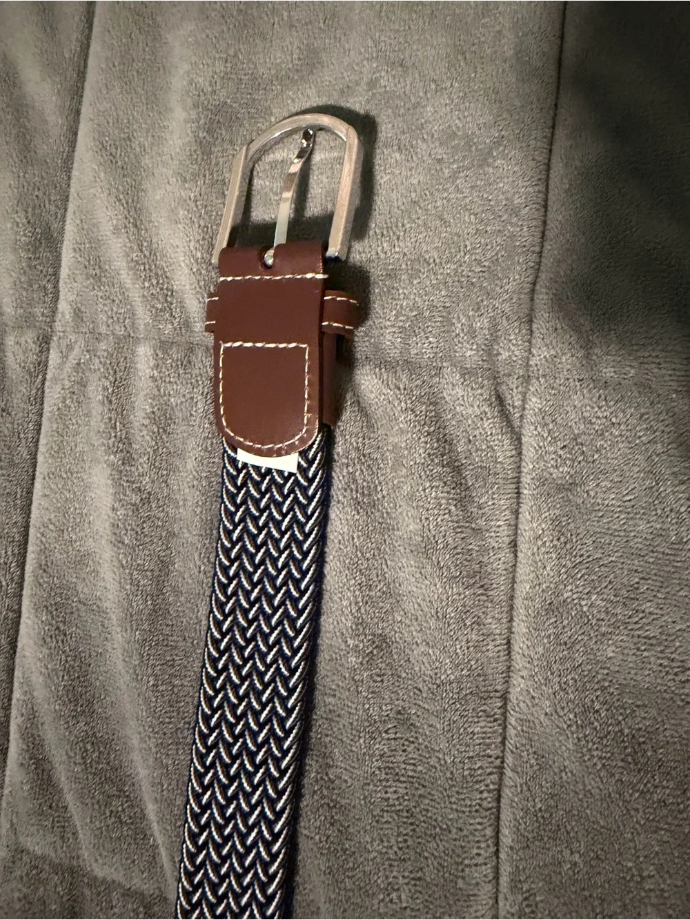 Roostas Men's Woven Blue Stretch Belt with Brown Leather Trim